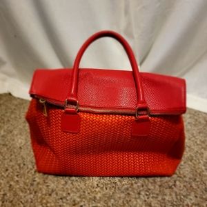 New York leather woven satchel